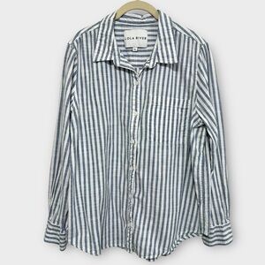 Lola River Blue White Striped Button Down Shirt Women's XL Cotton Beach Coastal